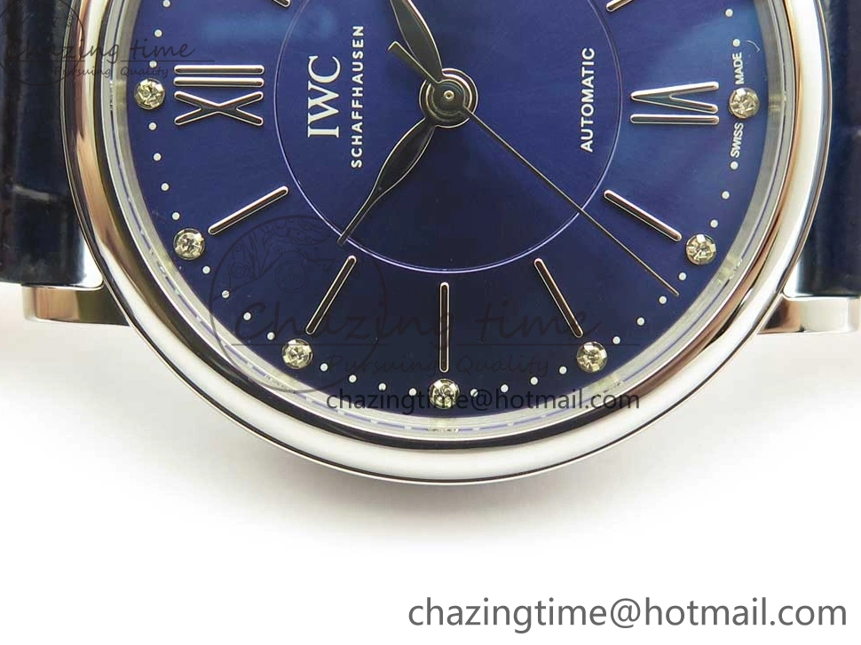 MIROTIME 0102 Portofino IW458101 SS MK 1:1 Best Edition Blue Dial On Blue Leather Strap MIYOTA MoistureWicking 7168
